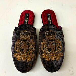 Dolce & Gabbana Bramante Leopard Print Slippers Multicolor Velvet Mens 9.5 EUC